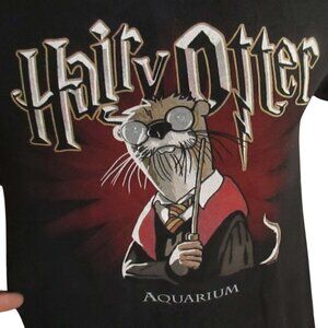 Mens T-shirt Small Y2K Hairy Otter Shirt Black AQUARIUM Short Sleeve Wizard